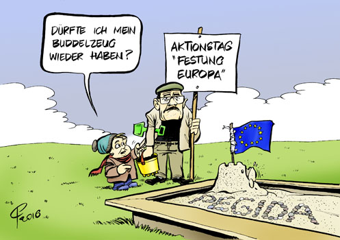 Paolo Calleri Karikaturist Freier Grafiker Illustrator Politische Karikatur Aktionstag Eu Deutschland Dresden Europa Pegida Europafeindlich Rechtspopulistisch Rechtspopulisten Fremdenfeindlich Islamfeindlich Islamophob Abendland