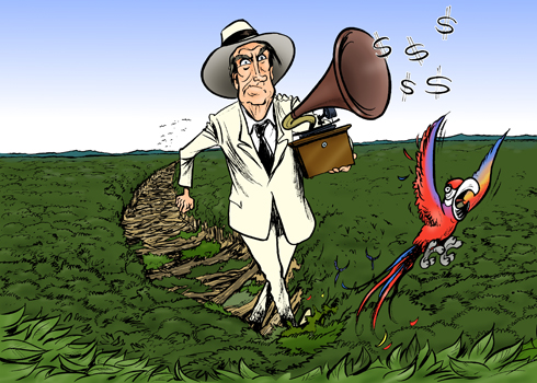 Paolo Calleri Karikaturist Freier Grafiker Illustrator Politische Karikatur Fitzjairraldo Brasilien Prasident Rechtspopulismus Jair Bolsonaro Regenwald Rodungen Wirtschaft Abholzungen Grune Lunge Indigene Klima Klimaziele
